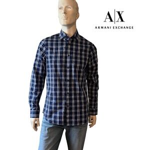 Armani Exchange A|X Long Sleeve Plaid Shirt Long Sleeve Monogrammed Branded NWOT